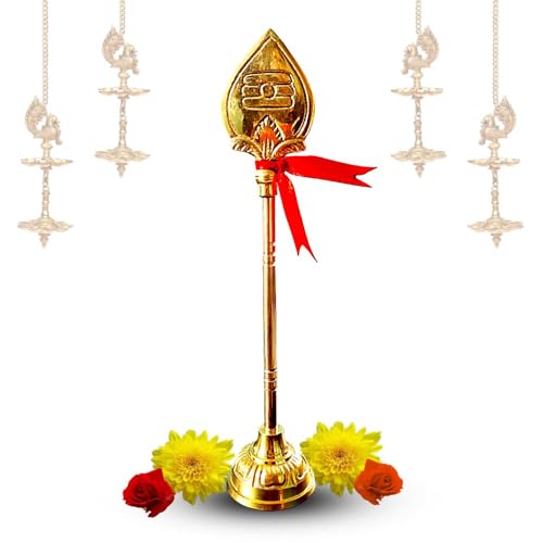 ZOXXIE Brass Murugan Vel | Traditional Lord Murugan Vel Stand for Pooja & Home Decor | Hindu God Vel Idol | Golden Brass Vel Statue(8 Inch), Gifting & Spiritual Decoration