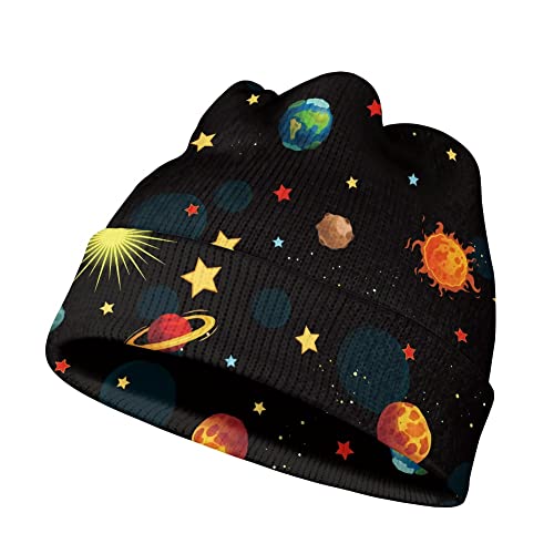 Image of Ugly Christmas Knit Beanie Hat Winter Hats Soft Slouchy Warm Cuffed Beanie Hat, Space, One size