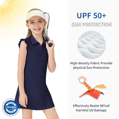 Soneven Girls Sleeveless Tennis Dress Kids Ruffle Golf Dress School Sports Athletic Dresses Outfit with Shorts Pockets3