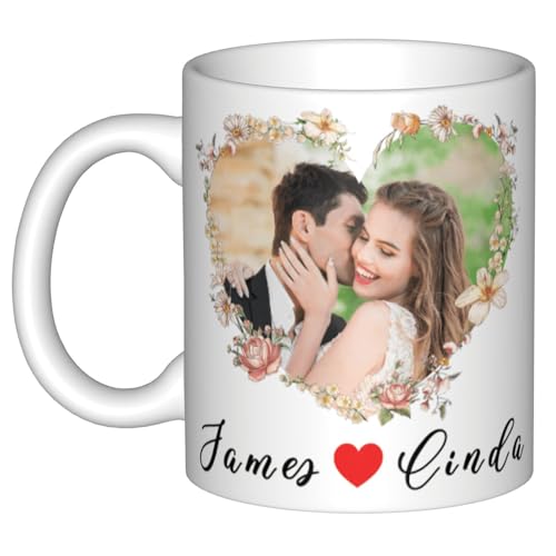 Byxhuc Personalized 11 Oz Cups with Couple Names, Custom Heart Mugs, Coffee Mug with Pictures...