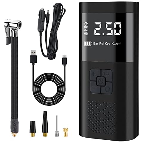 Tyre Inflator, Portable Air Compressor 6000mA Cordless Digital Car Tyre Inflators With Pressure Gauge 150 PSI Rechargeable Car Tyre Pump Handheld Air Pump Compressor for Vehicle, Bike, Inflatables Cover