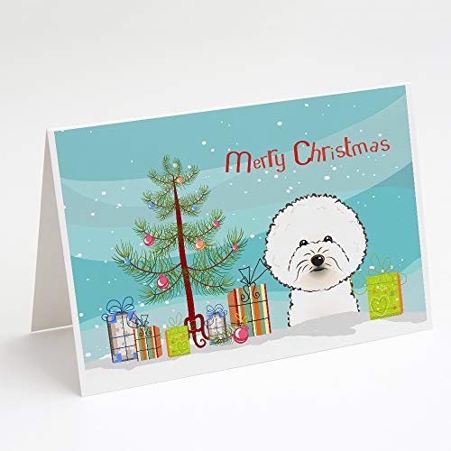 Caroline's Treasures BB1589GCA7P Christmas Tree and Bichon Frise Greeting Cards and Envelopes Pack of 8 Blank Cards with Envelopes Whimsical A7 Size 5x7 Blank Note Cards