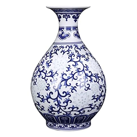 XMZXKJ Hand- Made Blue and White Porcelain Vase Ceramic Vase Home Decorative Vase (9.5 ins Tall-Bottle Shape) Cover