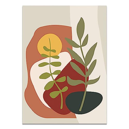 Pintura Abstracta en Lienzo con líneas finas de plantas y flores láminas decorativas de 60x70cm 4