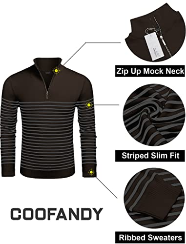 Coofandy Mens Striped Baggy Long Sleeve Sweater Winter Zipped Up Pullovers Sweater (Brown, Xl) #TOP2