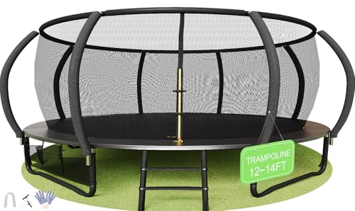 Flamaker Trampolín para exteriores para niños, trampolín de jardín Ø 366/427 cm con red, estructura de marco estable, resistente a la intemperie e inoxidable, cama elástica para Capacidad Carga 150 kg
