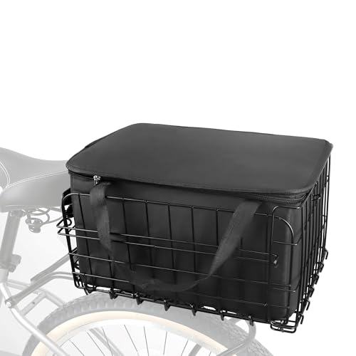 Fahrradkorb Hinten Fahrradkörbe stabil faltbar Fahrradkorb mit Gepäcknetz Hundekorb Fahrrad Hinten für Gepäckträger, Bike Basket aus Metall (Fahrradkorb mit Tasche)