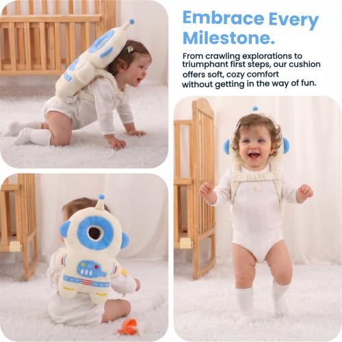Image of Baby Head Protection Backpack - Soft Lightweight Fall Cushion for Toddlers During Crawling & Walking, Helps Ease Impact from Backward Tumbles(Blue Astronaut)