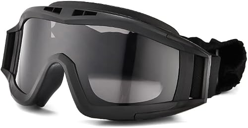 huxychao Tactical Airsoft Goggles with 3 Interchangeable Lenses, Ballistic Safety Goggles for Shooting Hunting, Paintball(Black)