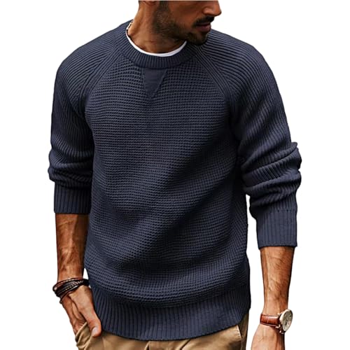 Suéter de punto gofrado para hombre con cuello redondo ZBDZSW