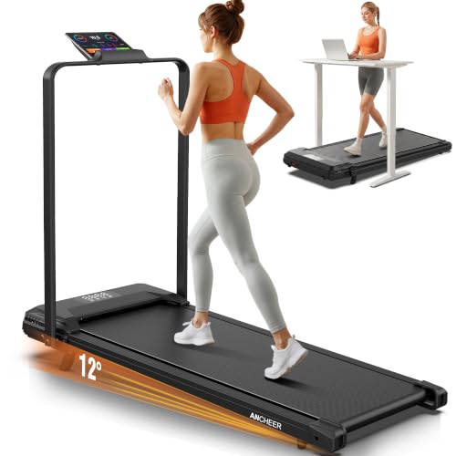 Image of ANCHEER Treadmill with 12% /15% Incline, Folding Walking Pad with Handle Bar, 320-450lb Capacity Under Desk Foldable 3.5HP Treadmills for Home /Office /Gym,Installation-Free