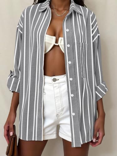 KIRUNDO Womens Striped Long Sleeve Button Down Shirts Casual Fall Blouses - image 2