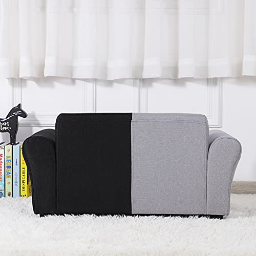 Yoonnie Room Kid Couch/ 2-Seater Kid Sofa Chair With Big Ottoman/Toddler Couch With Linen Fabric/Big Children Sofa Couch For 0-3 Years (Black+ Grey) #TOP7