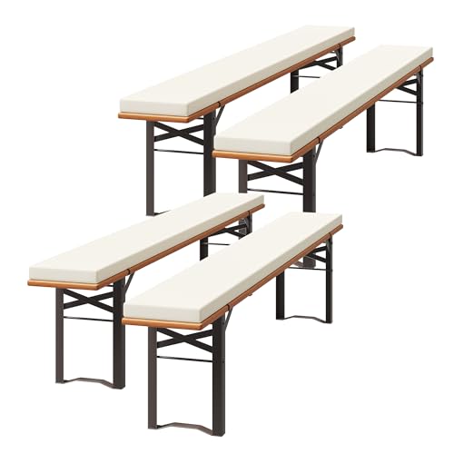 4-Piece Beer Bench Cushions Waterproof XL Chair Pads for Party Tents 220x25x4 cm Machine Washable Beige Seat Covers for Outdoor Events