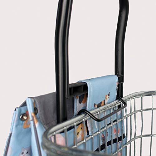 Sabichi Crazy Cats Blue 2 Wheel Shopping Trolley - Thermal Insulation Liner and Trolley Hanger - Folding Shopping Trolley - 40ltr Capacity - 94 x 33 x 22cm