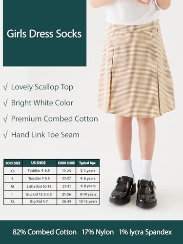 COTTON DAY Girls White Dressy Textured Short Socks Scallop Top Design 5 Pack3