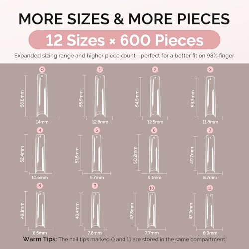 Image of MelodySusie Extra Long Square X Nail Tips 3XL- 600Pcs Clear Acrylic, Half Matte Full Cover Press on Nails for DIY Extension & Salon Use, 12 Sizes Pre-Shaped for Long-Lasting Manicure