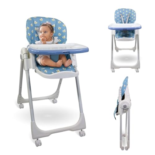 Mobiclinic®, Trona para Bebé, Extraplegado, Evolutiva Silla Alta, Reclinable, Regulable 7 Posiciones, Infantil, Arnés con 5 Puntos, Hasta 15 kg, Doble Bandeja Desmontable, Lavable, Frenos, Simba