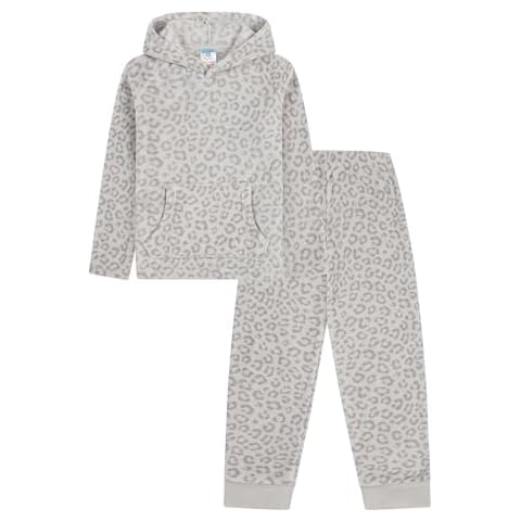 Girls Grey Leopard Print Fleece Pyjama Set Cover