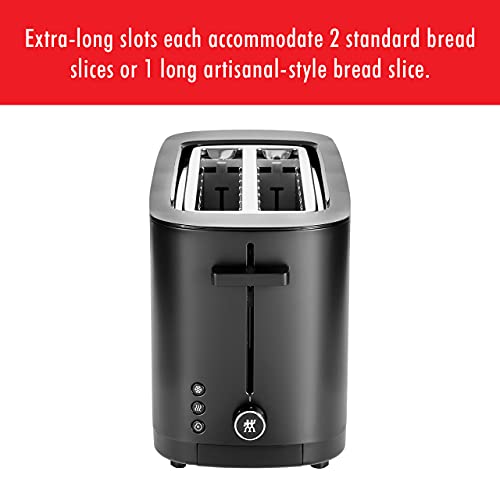 Zwilling Enfinigy Cool Touch 2 Long Slot Toaster, 4 Slices With Extra Wide 1.5" Slots For Bagels, 7 Toast Settings, Even Toasting, Reheat, Cancel, Defrost, Black #TOP3