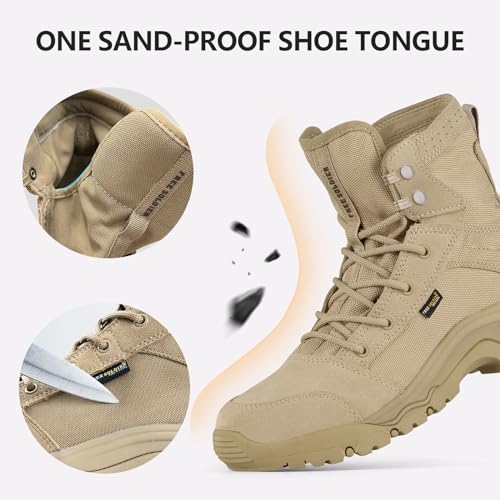 FREE SOLDIER Men's Tactical Hiking Boots 6 Inches Lightweight Breathable Work Boots Military Desert Boots（Tan 7）4