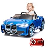 Skiicoo Licensed BMW I4 12V Ride on Car for Kids with Remote Control, Kids Electric Vehicle for Toddler to Drive, BMW Ride on Toys w/Bluetooth Music, LED Light, Safety Belt (Blue)