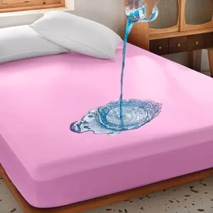 Image of Waterproof Mattress Protector Single Size 78x36 - Waterproof Terry Cotton Mattress Protector /Breathable Elastic Fitted Style Bed Cover Single Size Bed - Pink Color - Kids Urine Protection