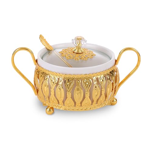 Flylin Turkish Glass Sugar Bowl with Lid and Spoon