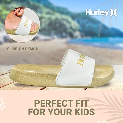 Image of Hurley Naia Comfortable Slip-On Kids Sandals, Cute Girls' Slides for Indoor and Outdoor, Shower Slides for The Beach and Pool