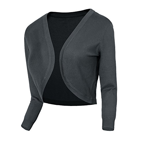 Urban GoCo Mujeres Chaqueta Corta Punto de Manga 3/4 Rebecas Escote en V Bolero Cárdigan (Large, #2 Gris Oscuro)