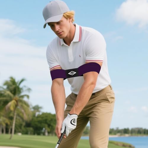 Image of Scott Edward Pro Golf Swing Training Aid, Swing Correcting Arm Band Correct Training Swing Gesture Alignment Practice Tool for Golf Beginners,Man,Boy,Male (Purple)