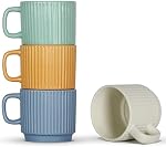 Tasses à café empilables Ensemble de 4, 7 OZ Céramique Espresso tasses pour Latte Cappuccino Cacao avec poignée, coloré
