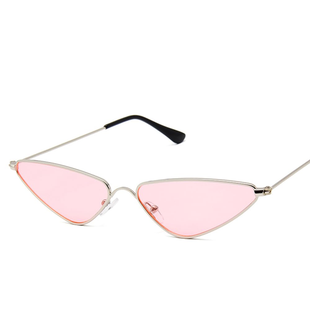 Sibeg 2023 New Vintage Cat Eye Sunglasses Men Women Unique Triangle Sun Glasses Female Yellow Metal Eyeglasses UV400(Color:Pink)