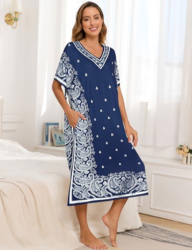 Image of Bloggerlove Women's Caftan Nightgown with Pockets, Long House Dress