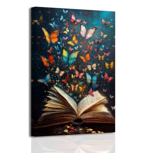 BJYCHG Vintage Moody Book Wall Art Colorful Butterfly Floral Poster