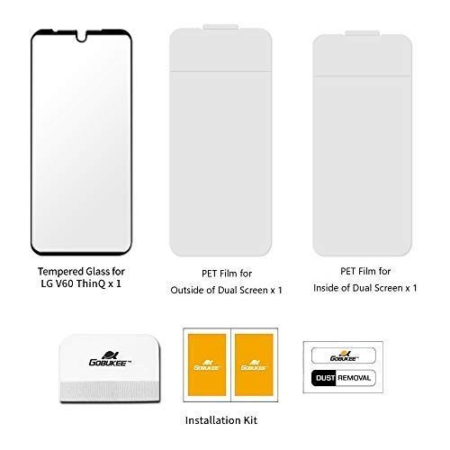 Gobukee [1Glass+2Film For Lg V60 Thinq 5G Screen Protector [1 Tempered Glass] + [2 Pet Film Dual Screen Protector] 9H Hardness,Bubble Free,Hd Clear Perfect Fit Compatible With Lg V60 Thinq #TOP1