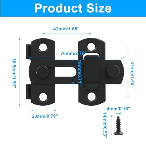 Image of 2 Packs Flip Latch Lock, 2.76 inch*1.99 inch Barn Door Latches, Black Sliding Barn Door Lock Hardware Gate Latches, Bi-fold Door Lock, Stainless Steel Door Latches for Barn, Cabinet, Window, Closet
