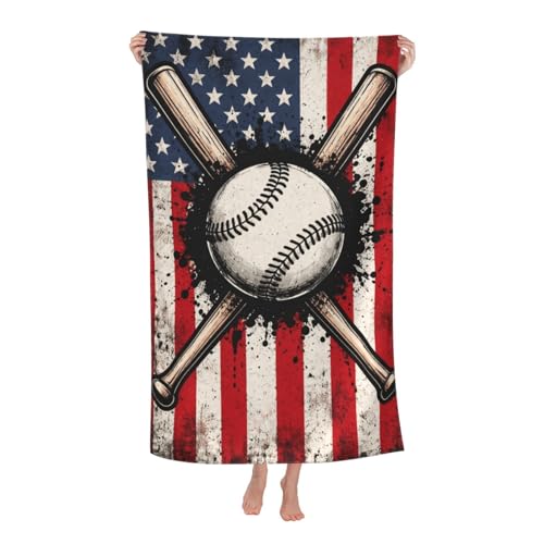 PXLNJHO Vintage American Flag Baseball Beach Towel Soft Lightweight Microfiber Quick Dry Bath Towels Gifts for Bathroom Pool Travel Swimming Decor 31x51