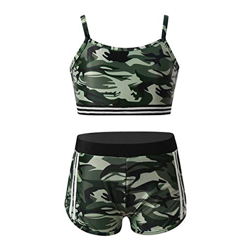 QinCiao Kids Girls Active wear Camouflage Outfits Crop Tops with Shorts Tracksuit for Gym Dance Sports Swimwear Training Camouflage 12