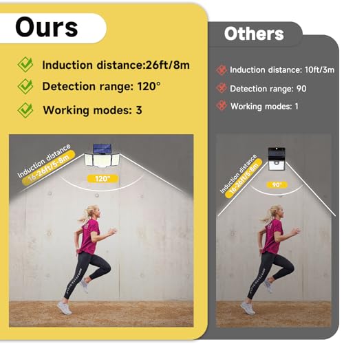 Solar Lights Outdoor Garden Lights 1 Pack 348LED 2000LM IP65 270° 3 Modes Solar Security Lights Outdoor Motion Sensor Outdoors Wall Lights Solar Wall Light Outdoors Motion Sensor Light