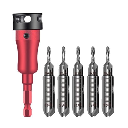 Moliuoly Juego de brocas con profundidad ajustable de aleación de aluminio para taladros de metal y madera, 65 x 24 mm, incluye brocas de centrado y avellanado, color rojo y plateado