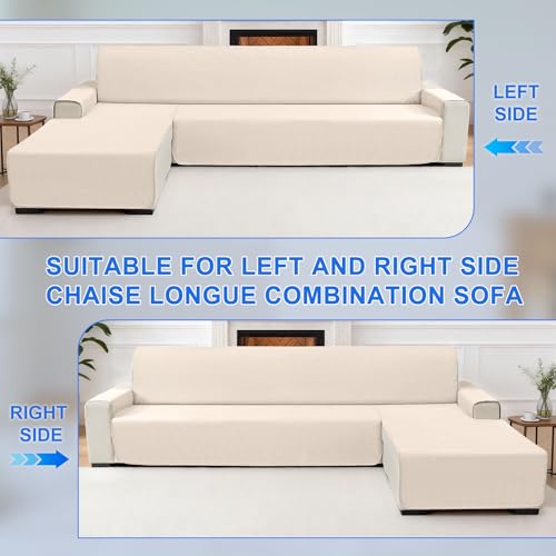 Protège canapé d'angle imperméable beige pour stopper liquides et griffures