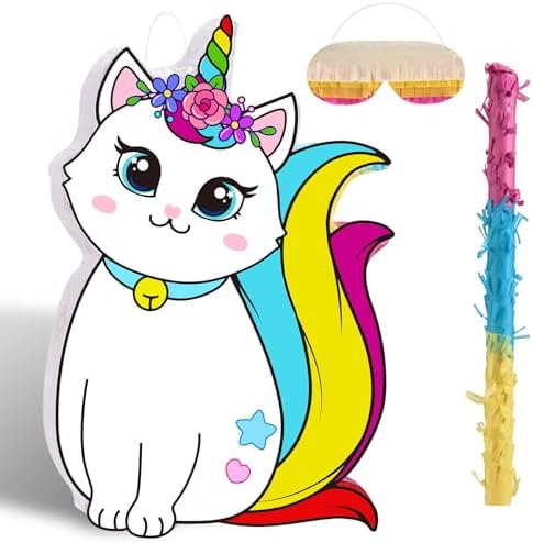 Aoriher Unicorn Cat Piñata with Blindfold and Bat, Caticorn Unico...