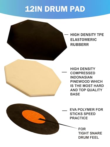 Image of Leopard 12 inches 3 surface drum practice pad with drumsticks