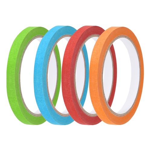 QUARKZMAN 4 Rouleaux De Ruban Adhésif Masquage Coloré 3/8 x 22 Yard Papier Crêpe Universel Ruban De Peintre Coloré Pour Art Dessin DIY Artisanat Scellage, Rouge Orange Bleu Vert