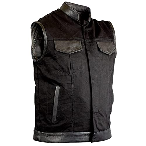 Iguana Custom Collection Biker Custom Schwarze Jeans-Weste mit Lederdetails, Schwarz , XL