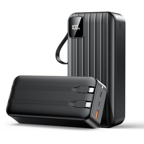 Portable Charger 50000mAh Power Bank with 2 Built-in Cable,22.5W Fast Charging External Battery Pack,LED Display USB-C Portable Cell Phone Charger for iPhone 16/15/14/13 Pro,Android,Samsung Galaxy,Etc