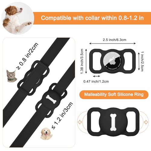 Mugust Hundehalsband Halter für AirTag, Air Tag Hund GPS Hülle, Silikon Anti-Lost Haustier Tracker Halsband Wasserdicht Anhänger, GPS Schutzhüllen Zubehör Heimtiertracker (Schwarz)