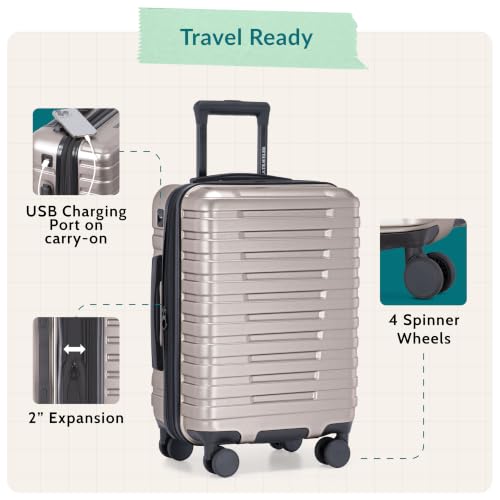U.S. Traveler Boren Expandable Hardside Rugged Travel Luggage with 8 Spinner Wheels, Champagne, 3-Piece Set by U.S. Traveler - Used condition - Image 3