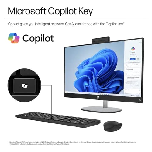 Image of HP 24 Copilot+ AIO (All-in-One) PC 23.8 inch Touch IPS FHD with Adjustable Tilt | AMD Ryzen AI 5 340, (Beats i7-1250U) 50 Tops AI, 32GB DDR5, 512GB PCIe SSD, WiFi 6, IR Webcam, Wireless KB /Mouse, Win 11 Home